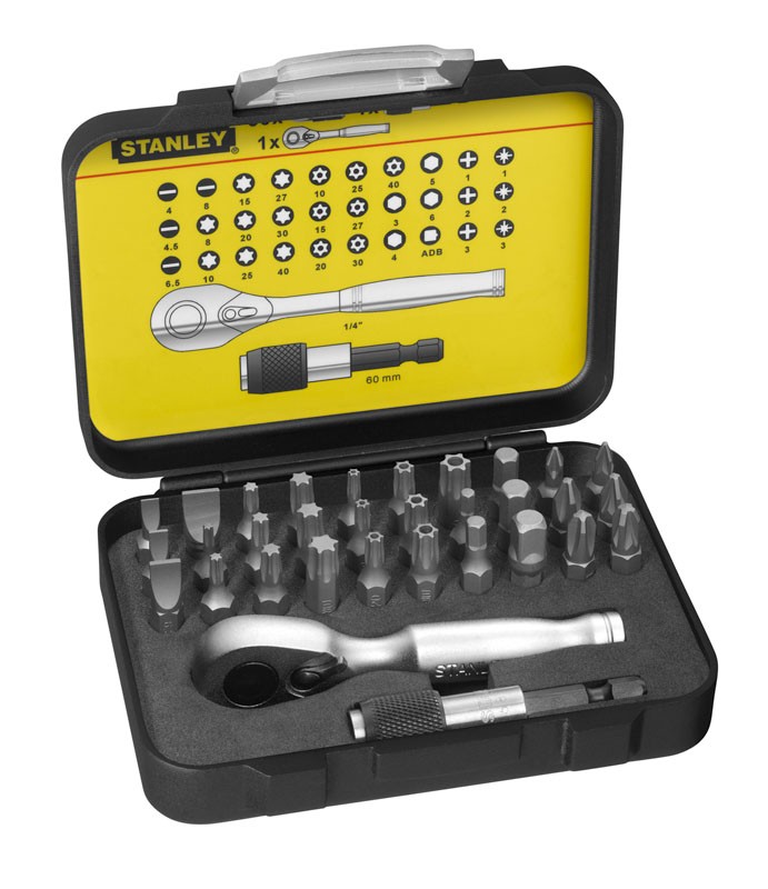 Stanley Set of 32 1/4 Drive Bits (25mm) + 1 Magnetic Bit Holder with