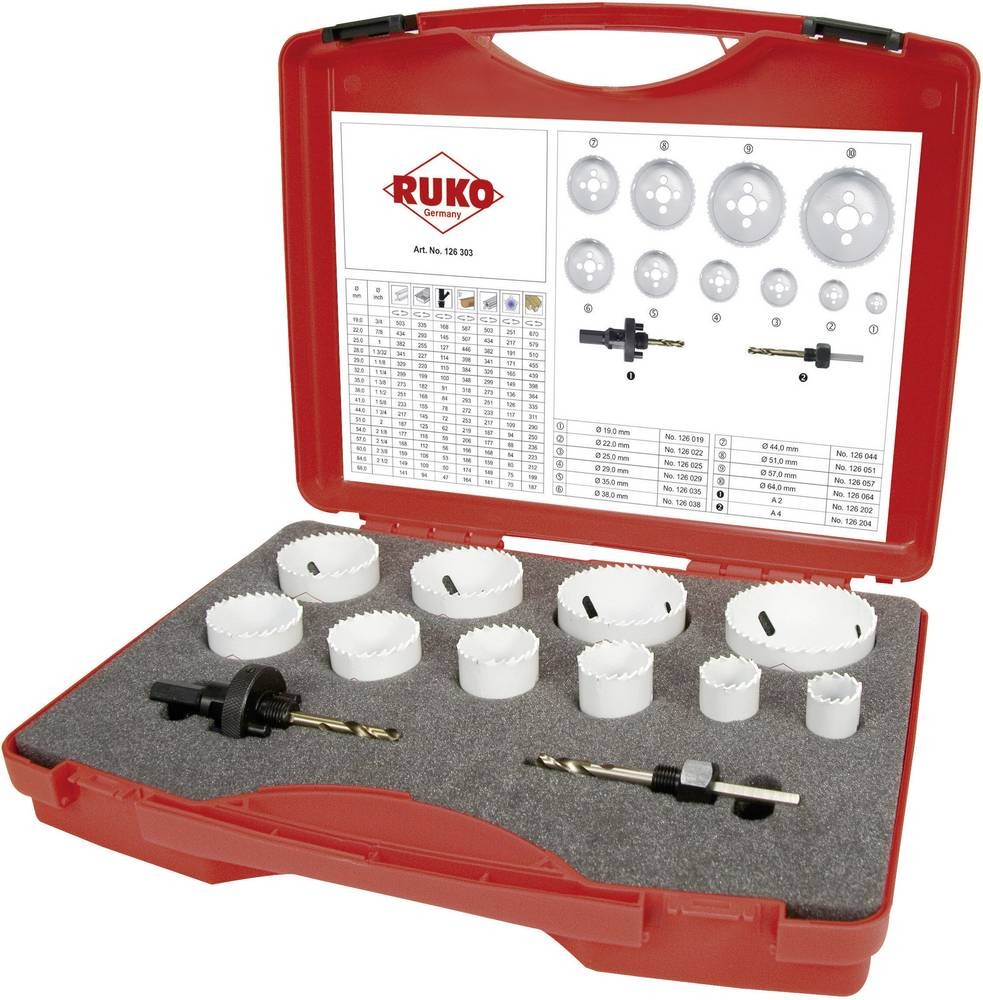 RUKO 126303 Lochsägen-Set 12teilig 19 mm, 22 mm, 25 mm, 29 mm, 35 mm,