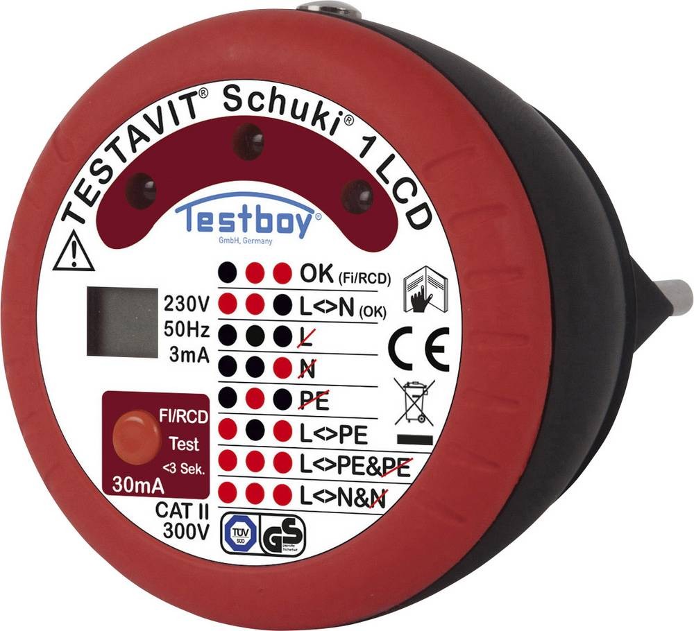 Testboy Testavit Schuki 1 LCD Steckdosentester CAT II 300V LCD, LED