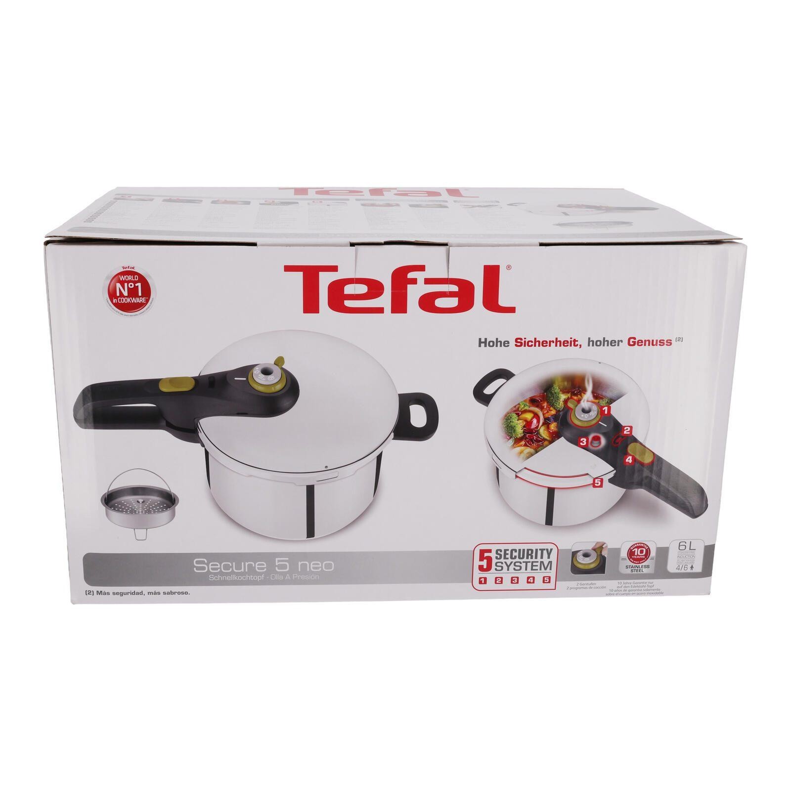 Tefal P2530738 Secure 5 Neo Stainless Steel Pressure Cooker, 6 L,