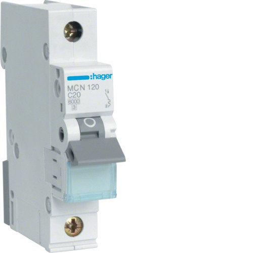 Hager MCN120 C-type 1P 1module(s) circuit breaker - Hager MCN120, 20
