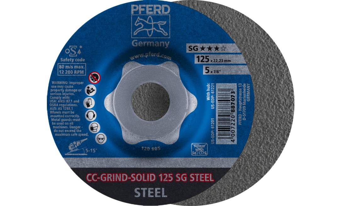 Schleifscheibe CC-GRIND-SOLID SG STEEL D125xSmm gekr.STA Bohr.22,23mm