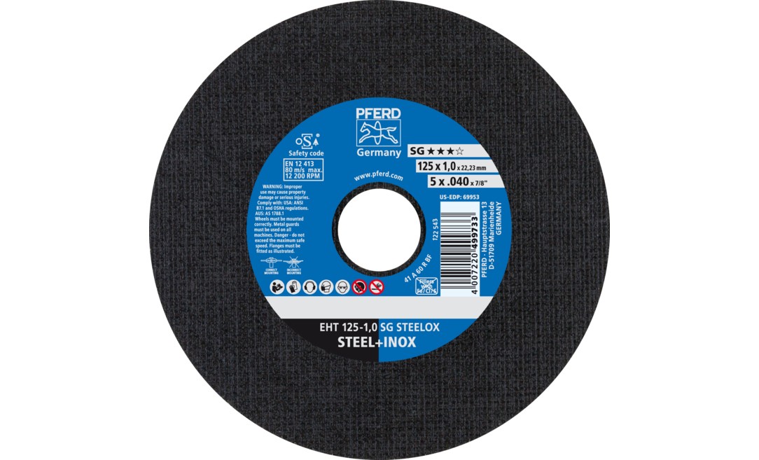 Trennscheibe SG STEELOX D125x1mm ger.INOX Bohr.22,23mm PFERD