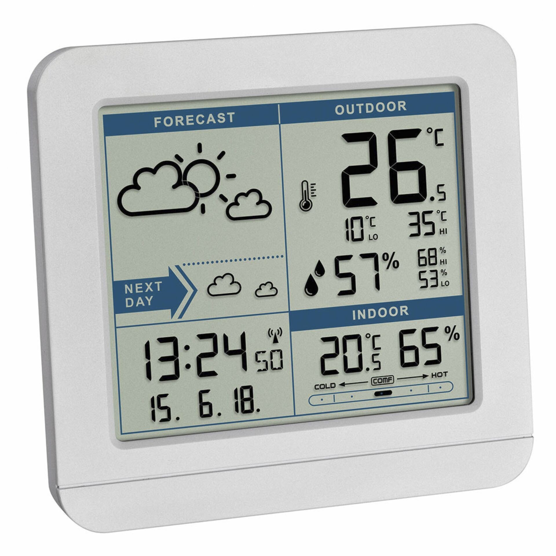 TFA-Dostmann Sky White LCD Battery - TFA-Dostmann Sky, White, Indoor