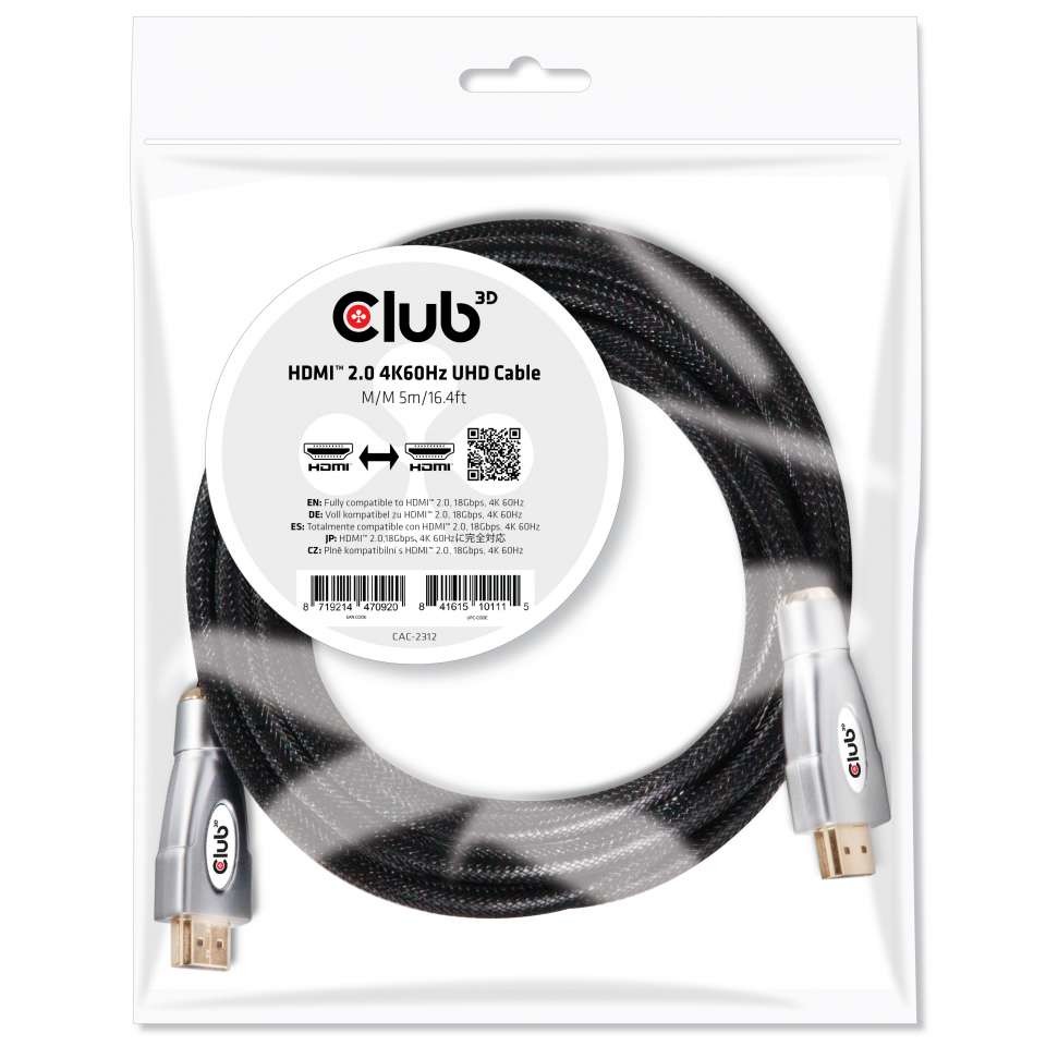 CLUB3D HDMI 2.0 4K60Hz UHD Cable 5m/16.4ft - CLUB3D HDMI 2.0 4K60Hz