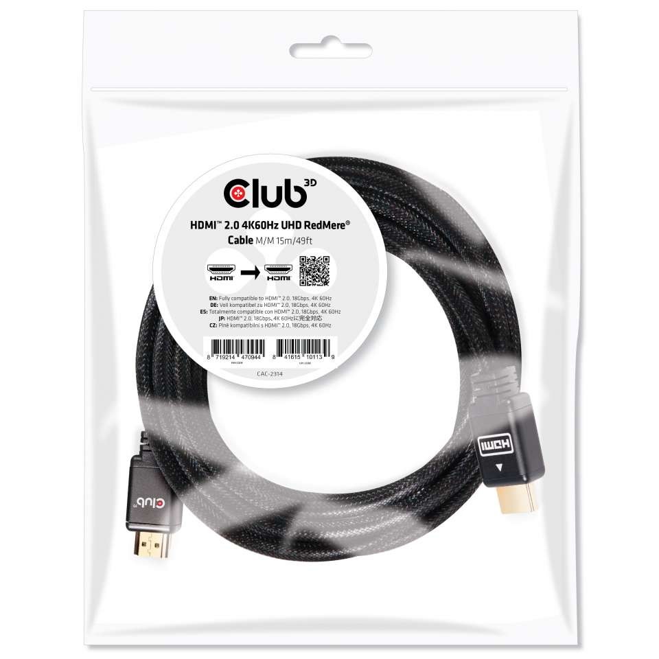 CLUB3D Cable HDMI 2.0 4K60Hz RedMere de 15 metros - CLUB3D Cable HDMI