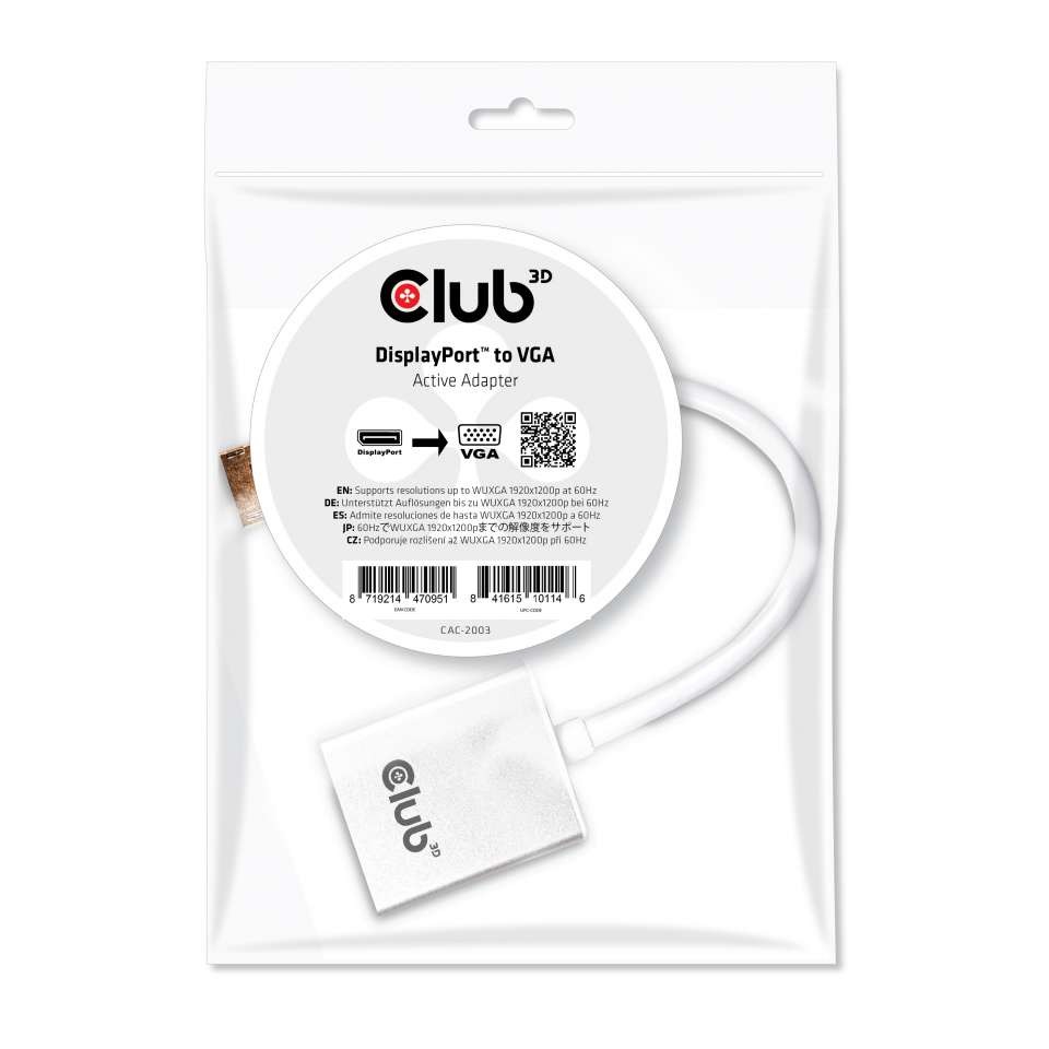 CLUB3D Displayport to VGA Active Adapter - CLUB3D Displayport to VGA