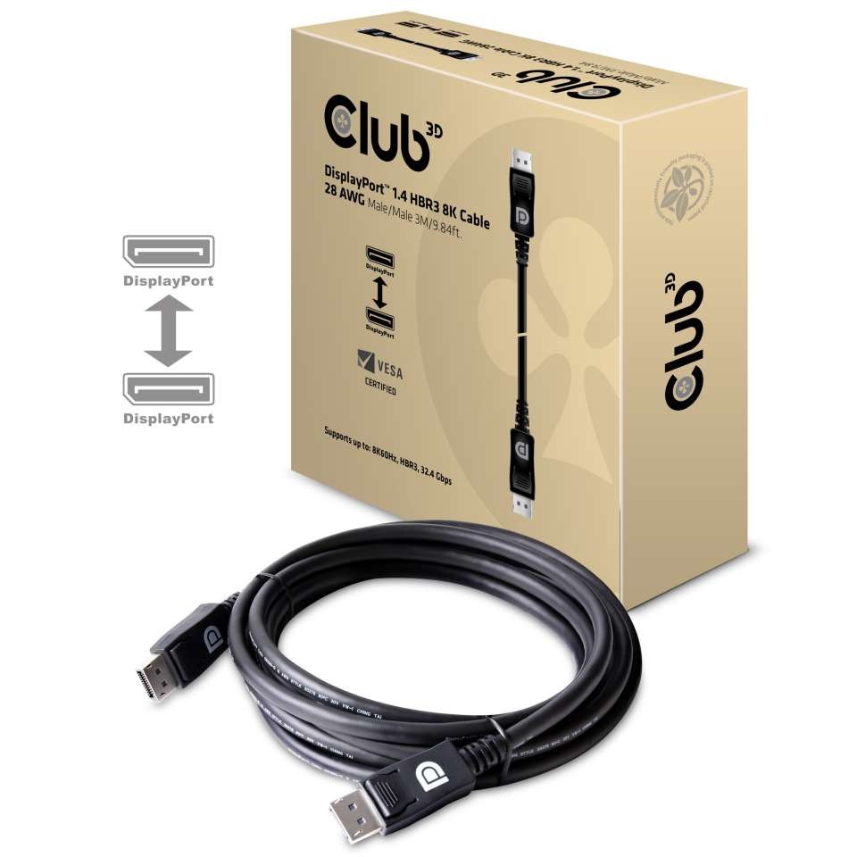 CLUB3D DisplayPort 1.4 HBR3 8K 28AWG Cable M/M 3m /9.84ft - CLUB3D