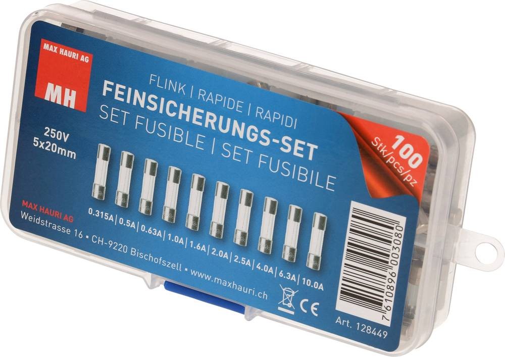 Max Hauri 128449 Feinsicherung-Sortiment (Ø x L) 5mm x 20mm Flink -F-