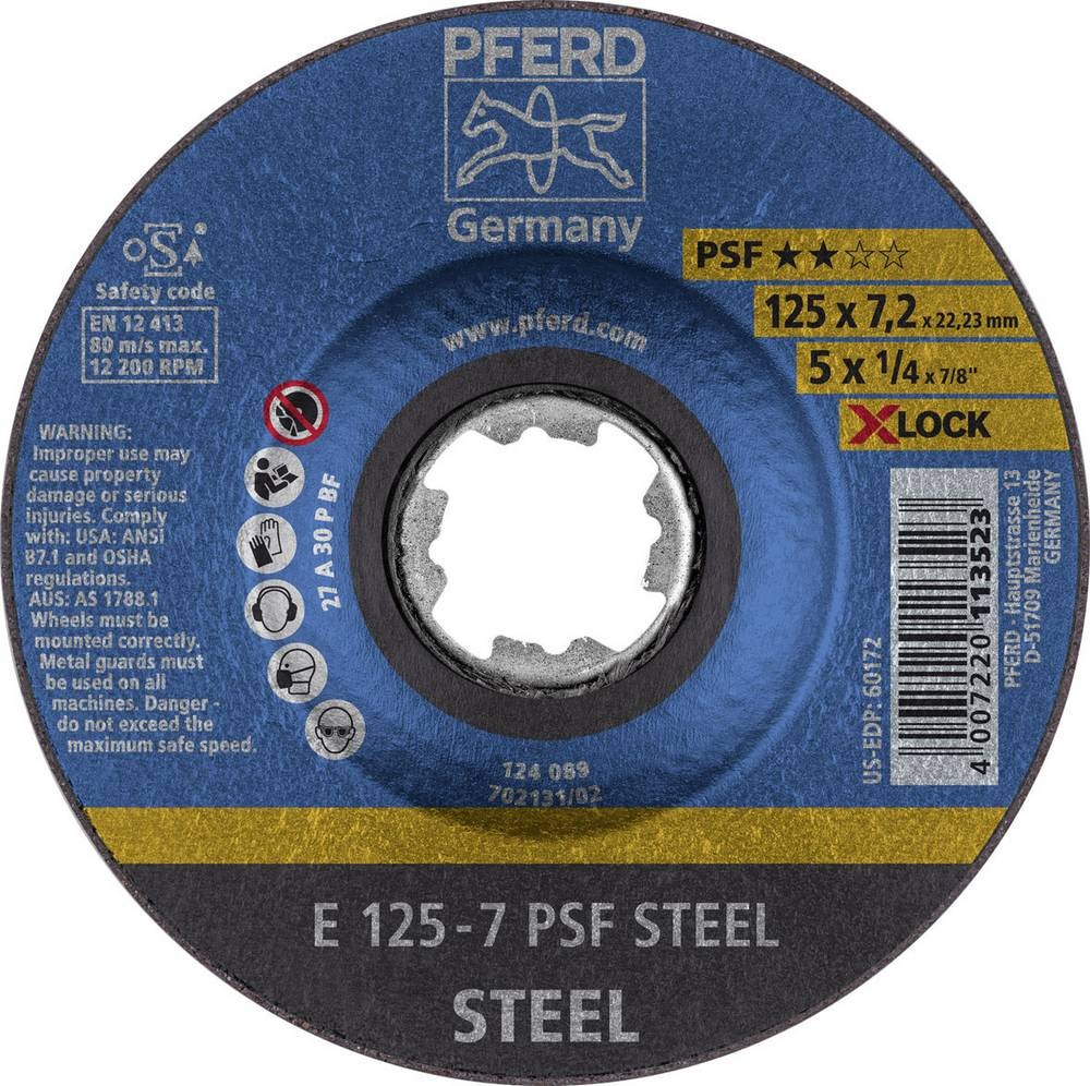 Schruppscheibe X-LOCK PSF STEEL D125xS7,2mm gekr.STA Bohr.22,23mm