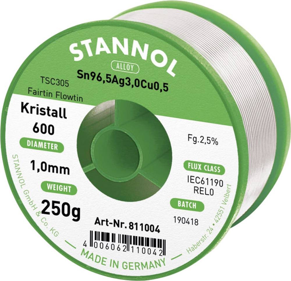 Stannol Kristall 600 Fairtin Lötzinn, bleifrei bleifrei Sn96,5Ag3Cu0,
