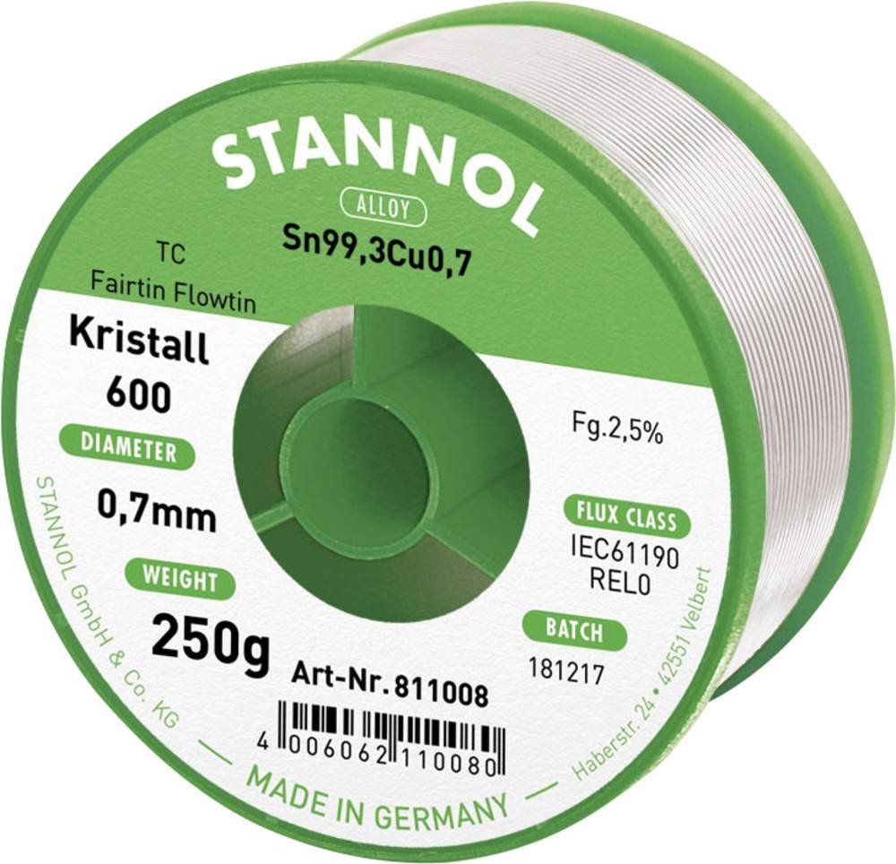 Stannol Kristall 600 Fairtin Lötzinn, bleifrei bleifrei Sn99,3Cu0,7