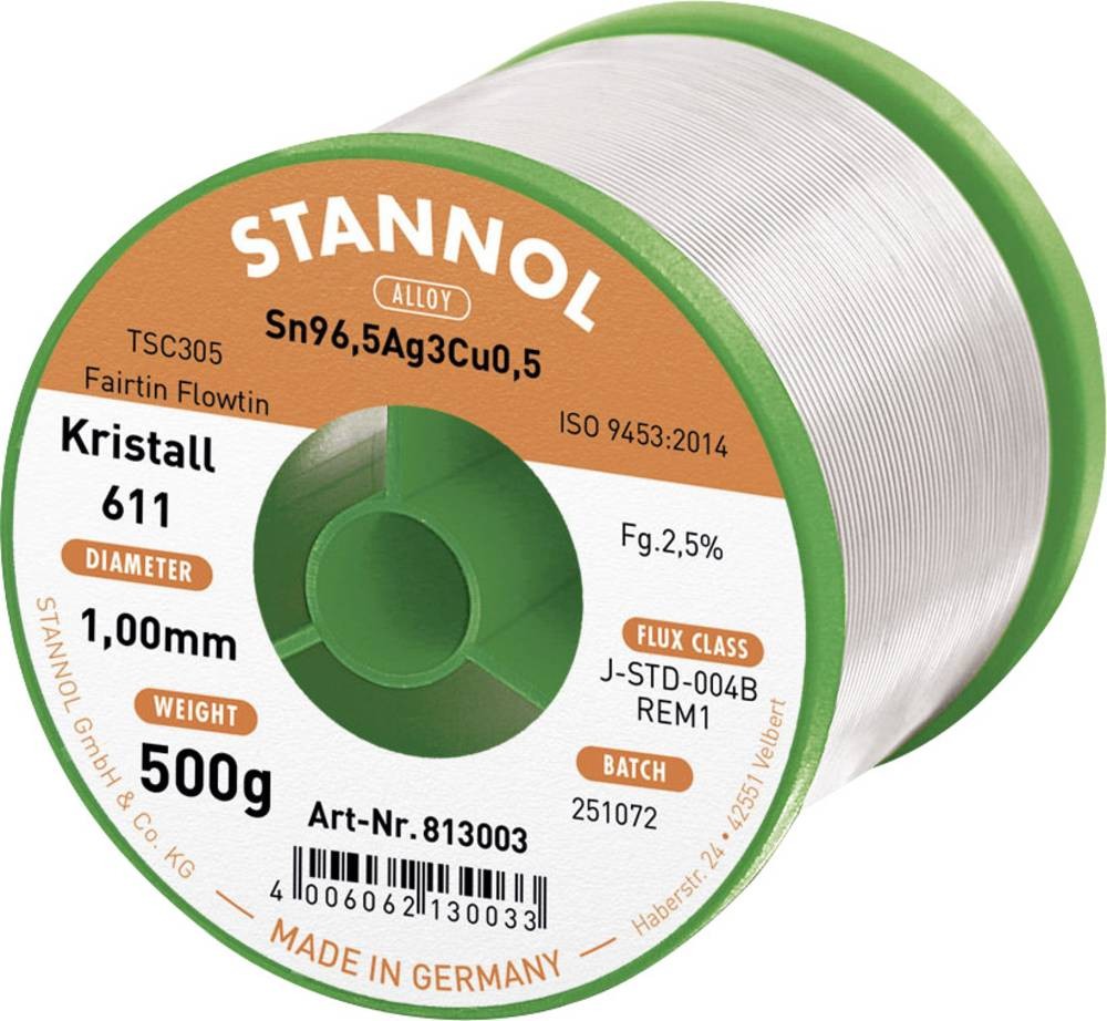 Stannol Kristall 611 Fairtin Lötzinn, bleifrei bleifrei Sn96,5Ag3Cu0,