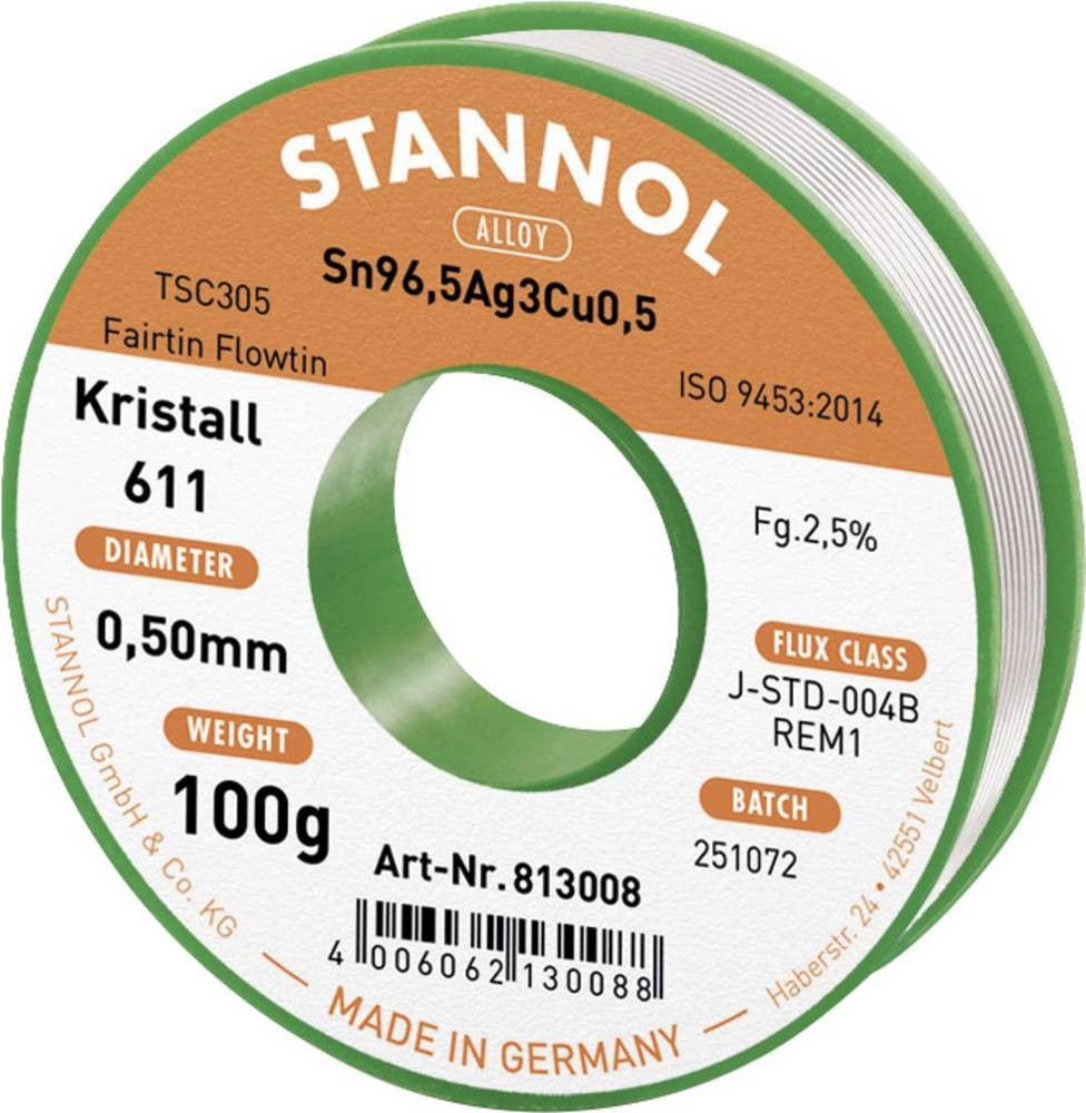 Stannol Kristall 611 Fairtin Lötzinn, bleifrei bleifrei Sn96,5Ag3Cu0,