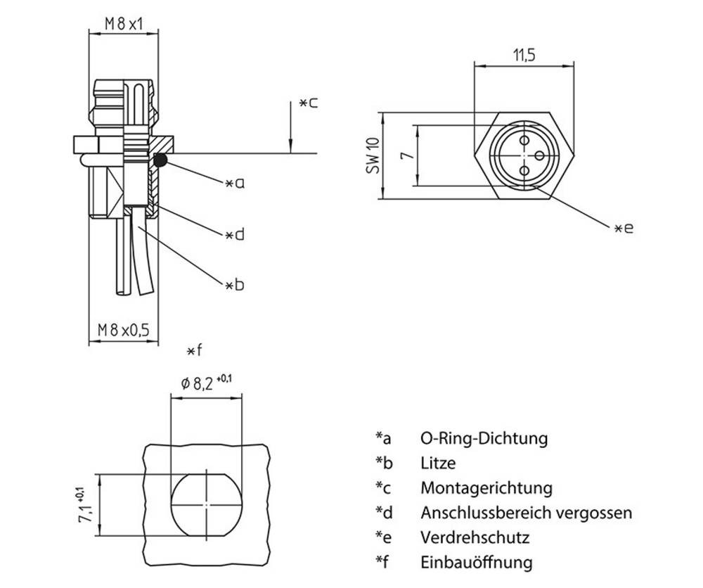 Lutronic 1227 Sensor-/Aktor-Einbausteckverbinder M8 Stecker, Einbau 0.