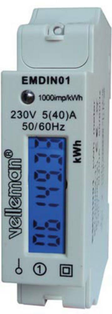 Velleman Professional kWh meter, 1 phase, for DIN rail mounting, with