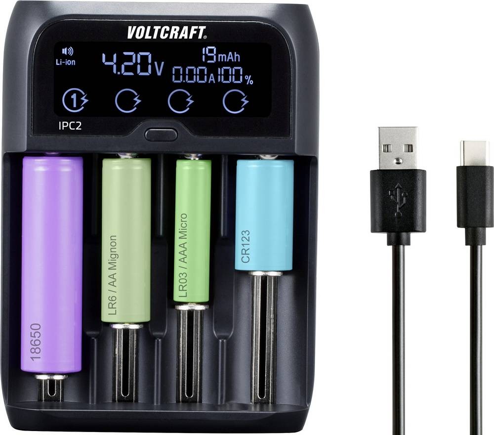 VOLTCRAFT IPC-2 Rundzellen-Ladegerät NiMH, NiCd, LiIon, LiFePO Mini (
