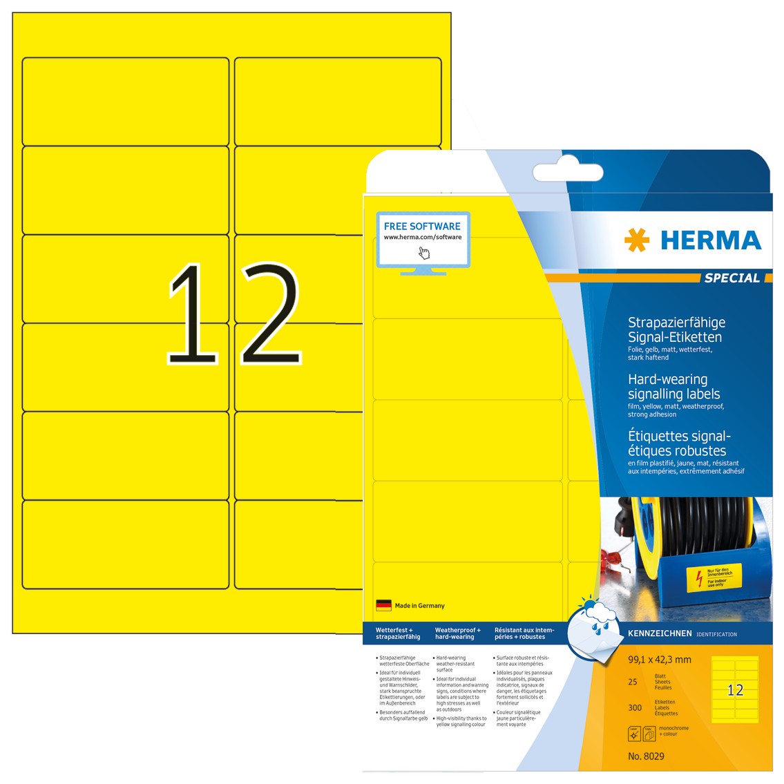 HERMA Labels signalling hard-wearing A4 99,1x42,3 mm yellow strong