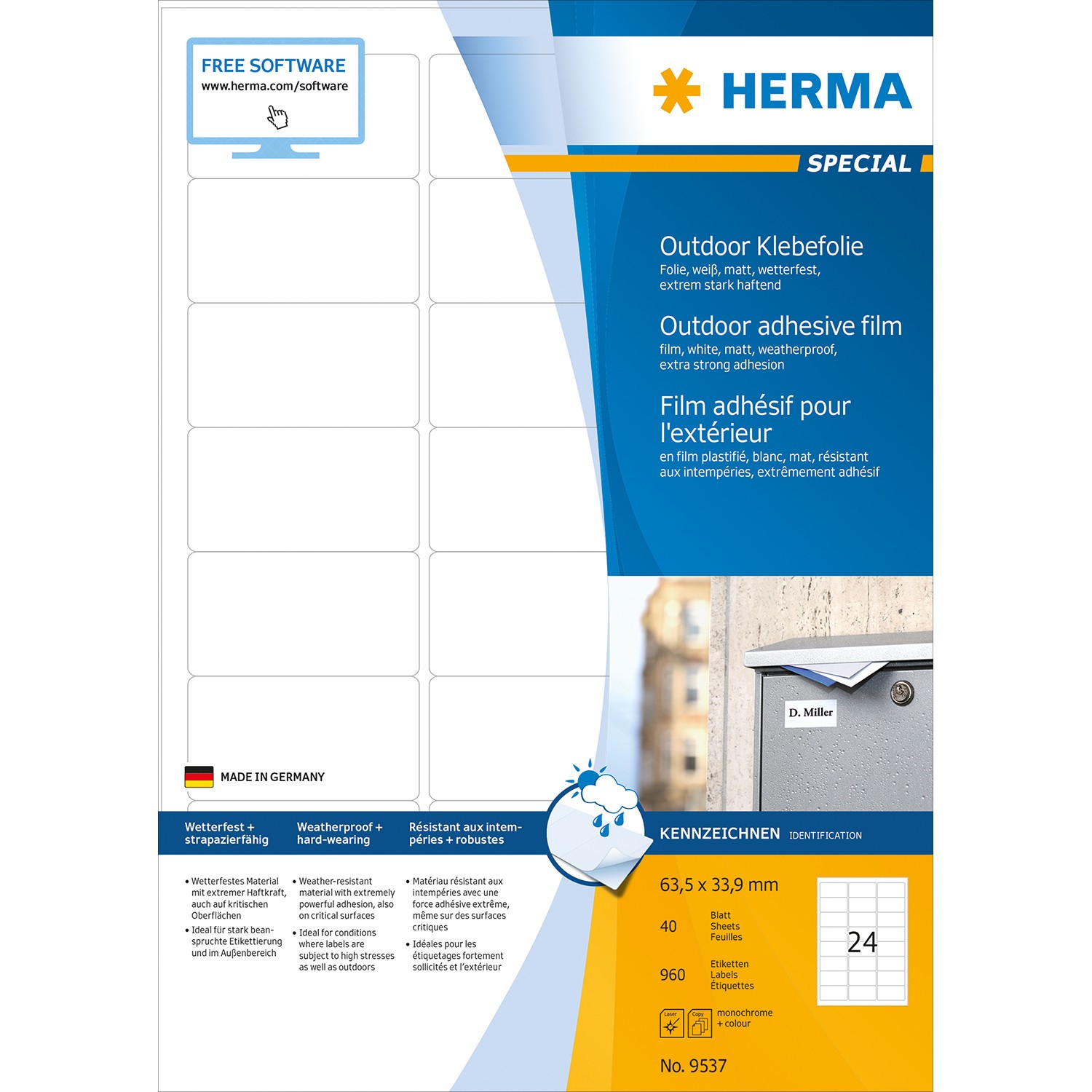 HERMA 9537 self-adhesive label Rectangle White 960 pc(s) - HERMA 9537,