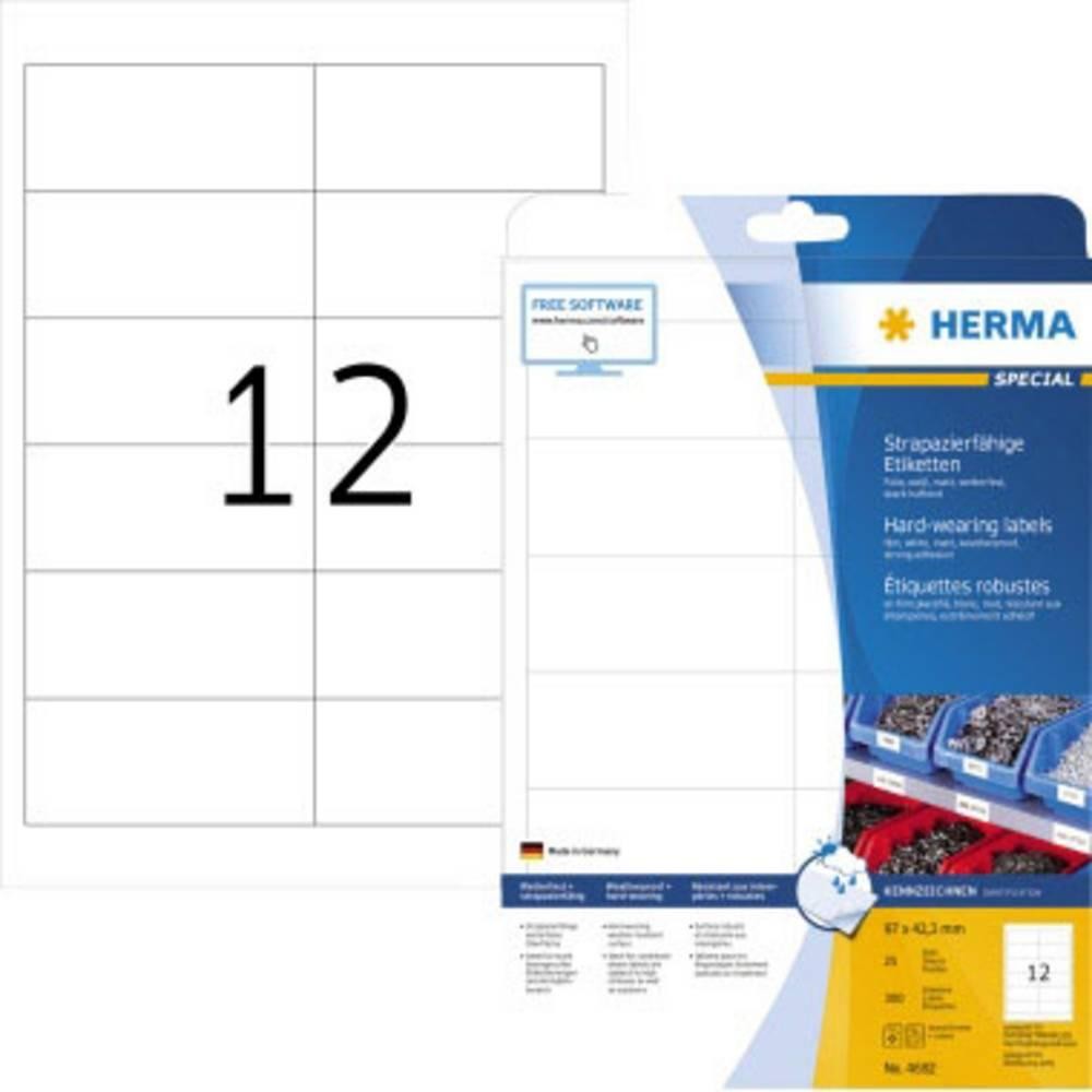 HERMA Labels hard-wearing A4 97x42.3 mm white strong adhesion film