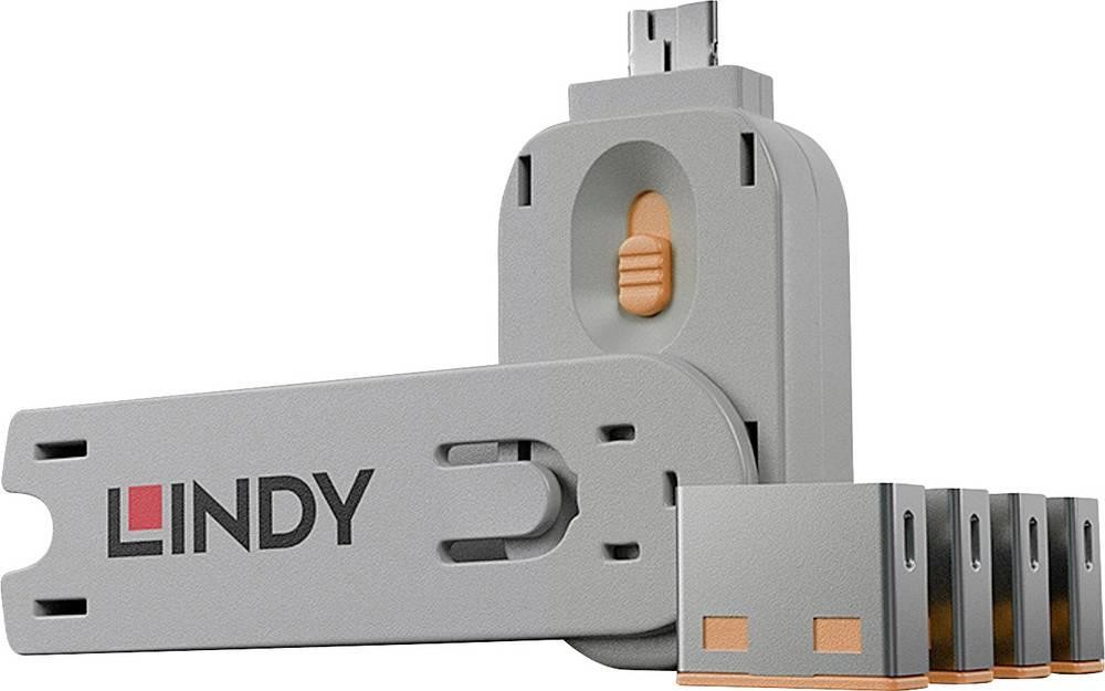 LINDY 40453 USB Port Schloss USB-Lock + Key 4er Set Orange inkl. 1