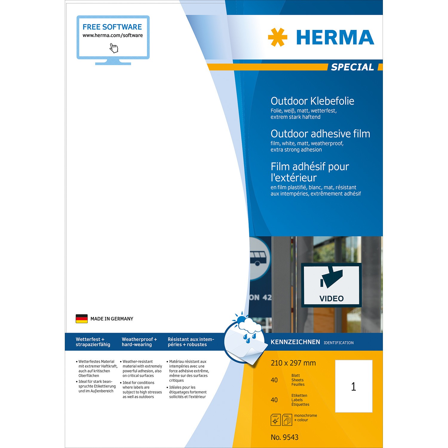 HERMA 9543 etiqueta autoadhesiva Rectángulo Blanco 40 pieza(s) -
