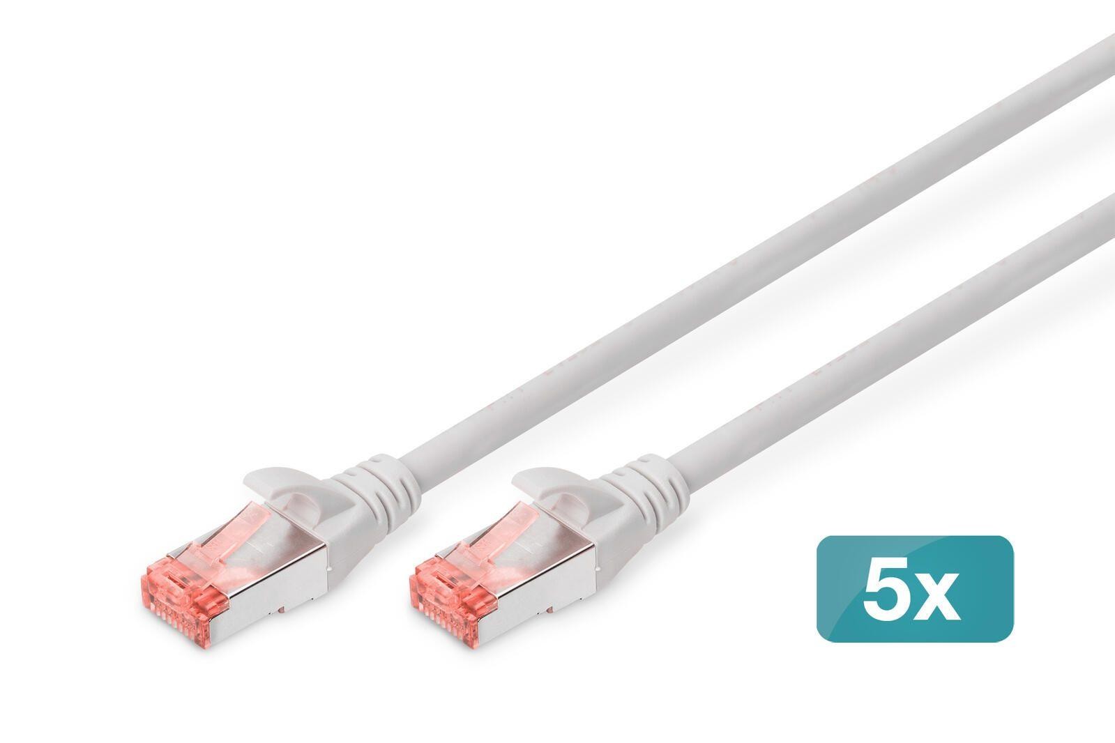 DIGITUS CAT 6 S/FTP Patchkabel, 5 Stück, 15m, grau