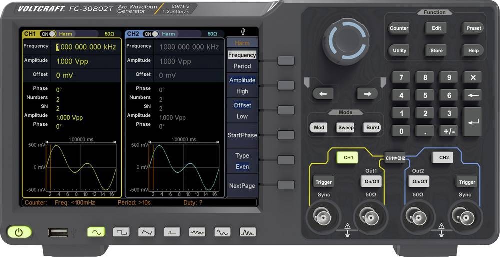VOLTCRAFT FG-30802T Funktionsgenerator netzbetrieben 1 μHz - 80MHz 2-