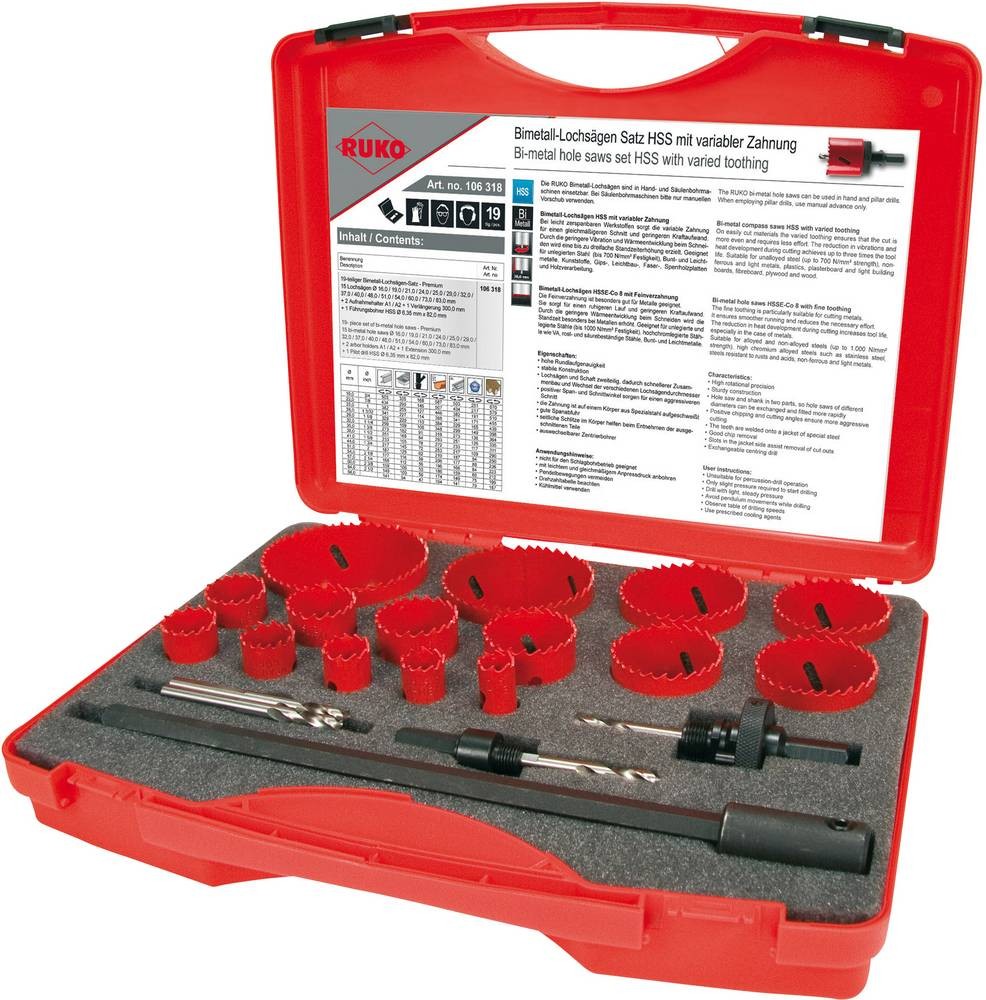 RUKO 106318 Lochsägen-Set 19teilig 16 mm, 19 mm, 21 mm, 24 mm, 25 mm,