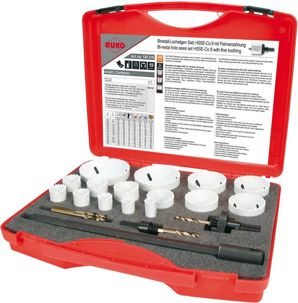 RUKO Bimetall-Lochsägen-Satz HSSE-Co 8 im plasticavaligia - 126318