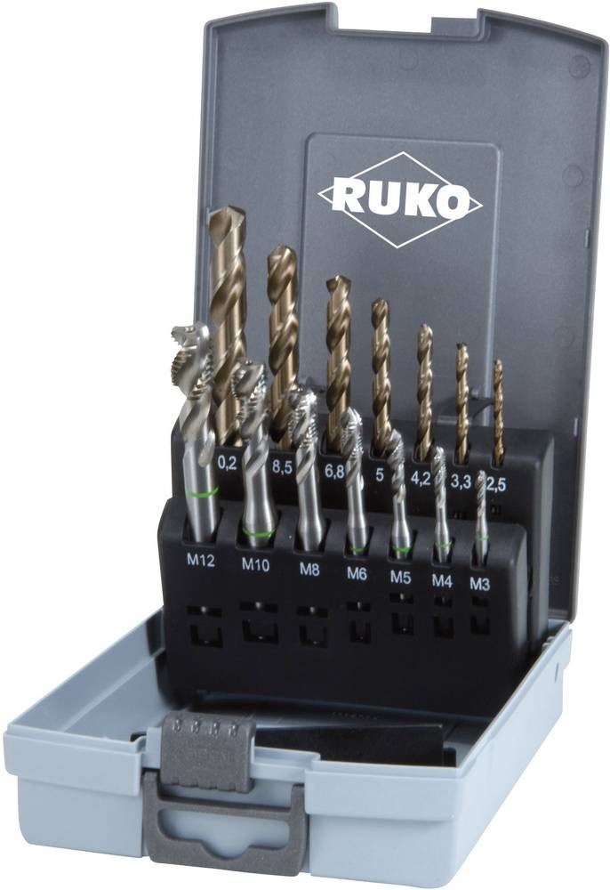 RUKO 245052RO Maschinengewindebohrer-Set 14teilig metrisch M3, M4, M5,