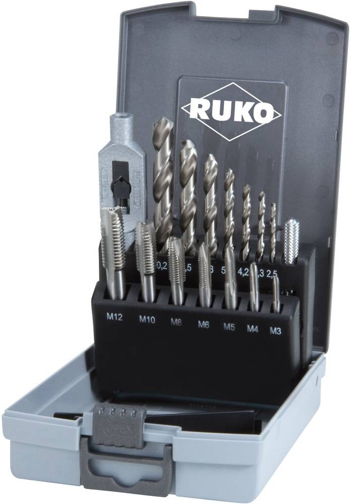 RUKO 245004RO Maschinengewindebohrer-Set 15teilig metrisch M3, M4, M5,