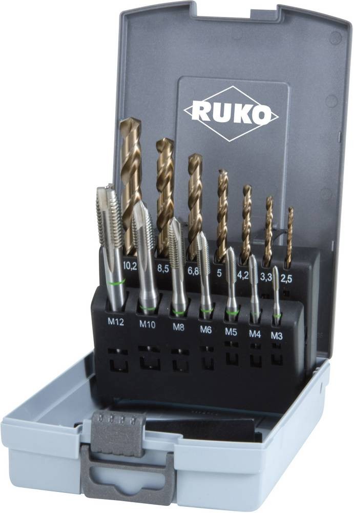 RUKO 245051RO Maschinengewindebohrer-Set 14teilig metrisch M3, M4, M5,