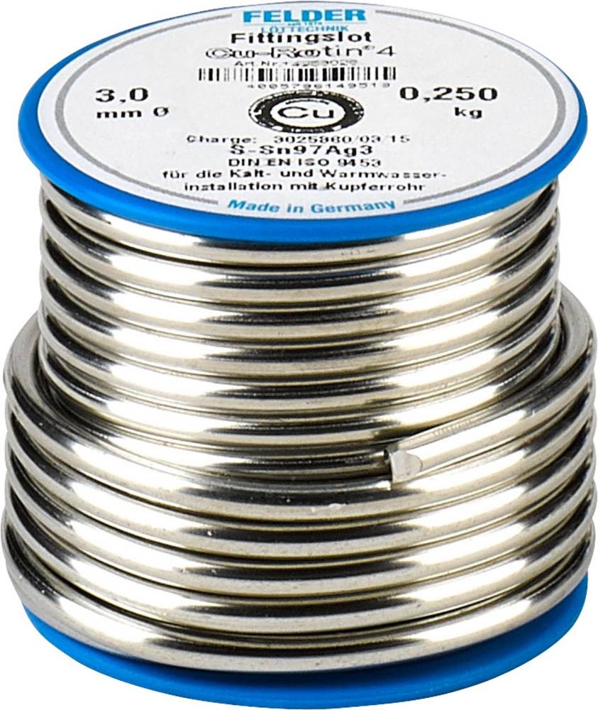 Felder Cu-Rotin 4 Lötzinn Spule, bleifrei Sn97Ag3 250g 3mm