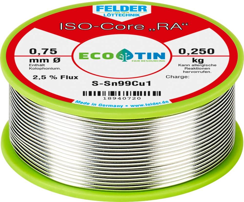 Felder ISO-Core \ RA\ Sn99Cu1 Lötzinn, bleifrei Spule Sn99,3Cu0,7 0.