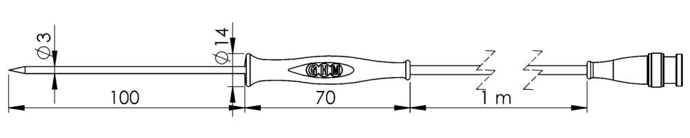 Greisinger GF1T-E3-B-BNC Einstechfühler -70 up to +250°C Fühler-