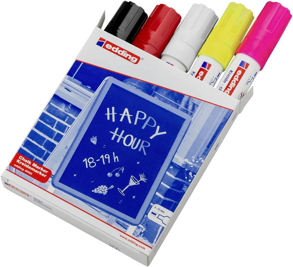 Edding 4090 chalk marker Black, Green, Pink, Red, White 5 pc(s) -