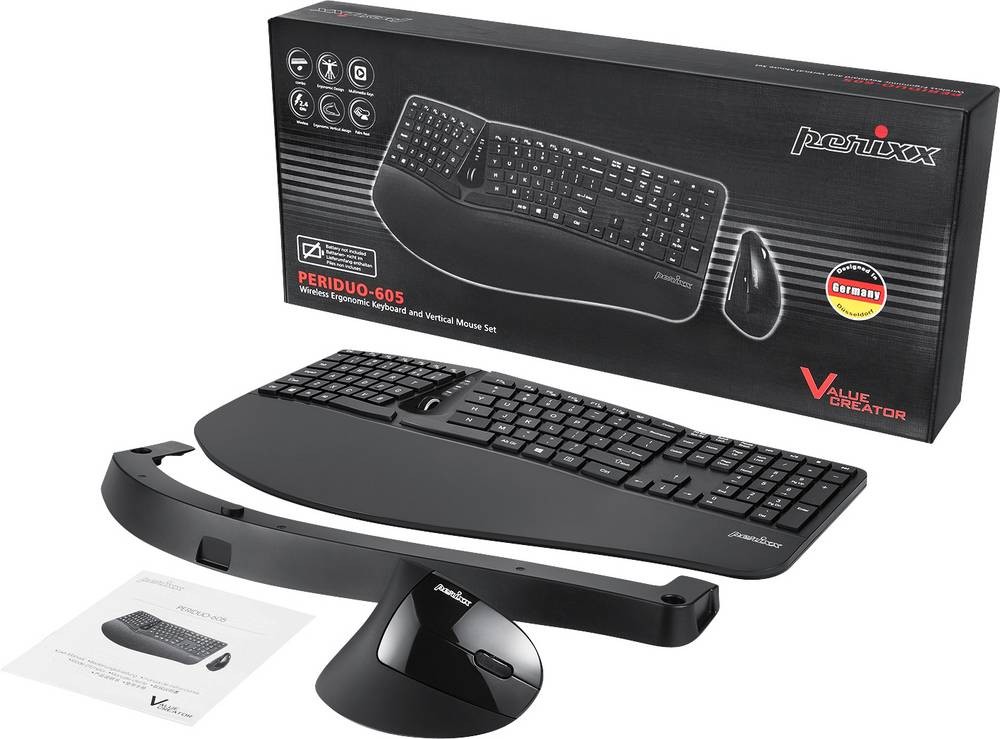Perixx PERIDUO-605BDE Funk Tastatur, Maus-Set Deutsch, QWERTZ Schwarz