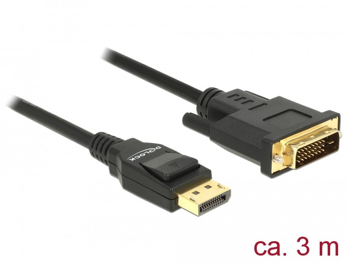 DeLOCK 85314 adaptador de cable de vídeo 3 m DisplayPort DVI-D Negro