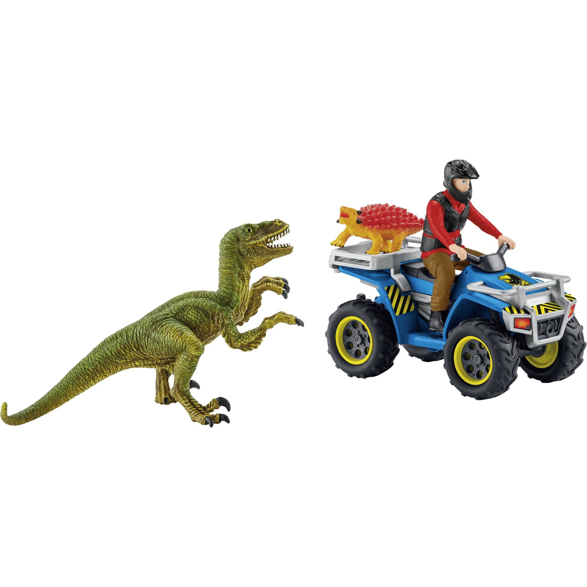 schleich Dinosaurs Fuga su quad davanti al Velociraptor - schleich