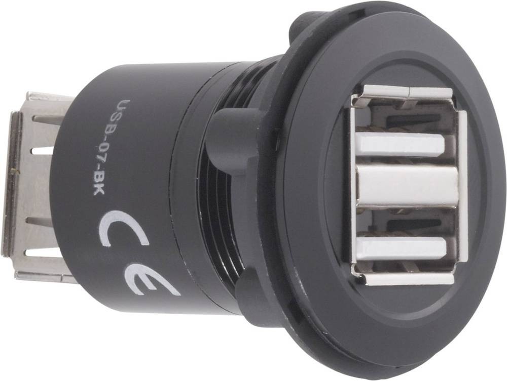 TRU Components USB-07-BK USB-Doppeleinbaufemale 2.0 Buchse, Einbau,