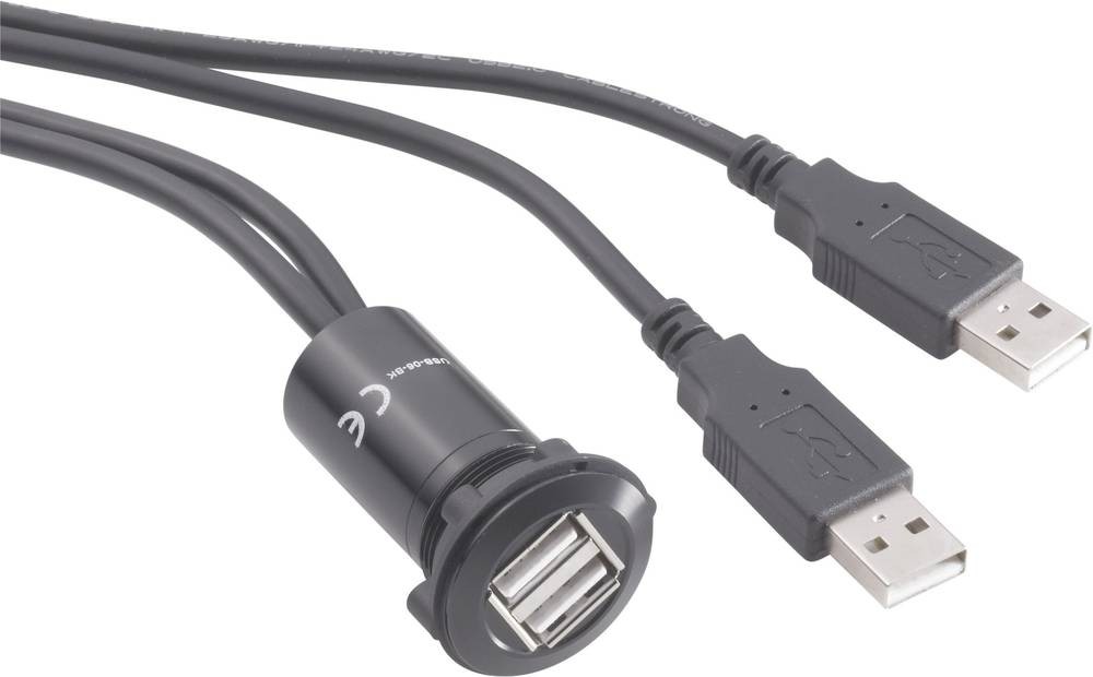 TRU Components USB-06-BK USB-Doppeleinbaubuchse 2.0 Buchse, Einbau,