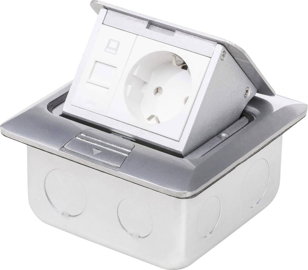 LEDmaxx 105626 1fach Fußboden-Einbausteckdose mit Cat5 Buchse IP20