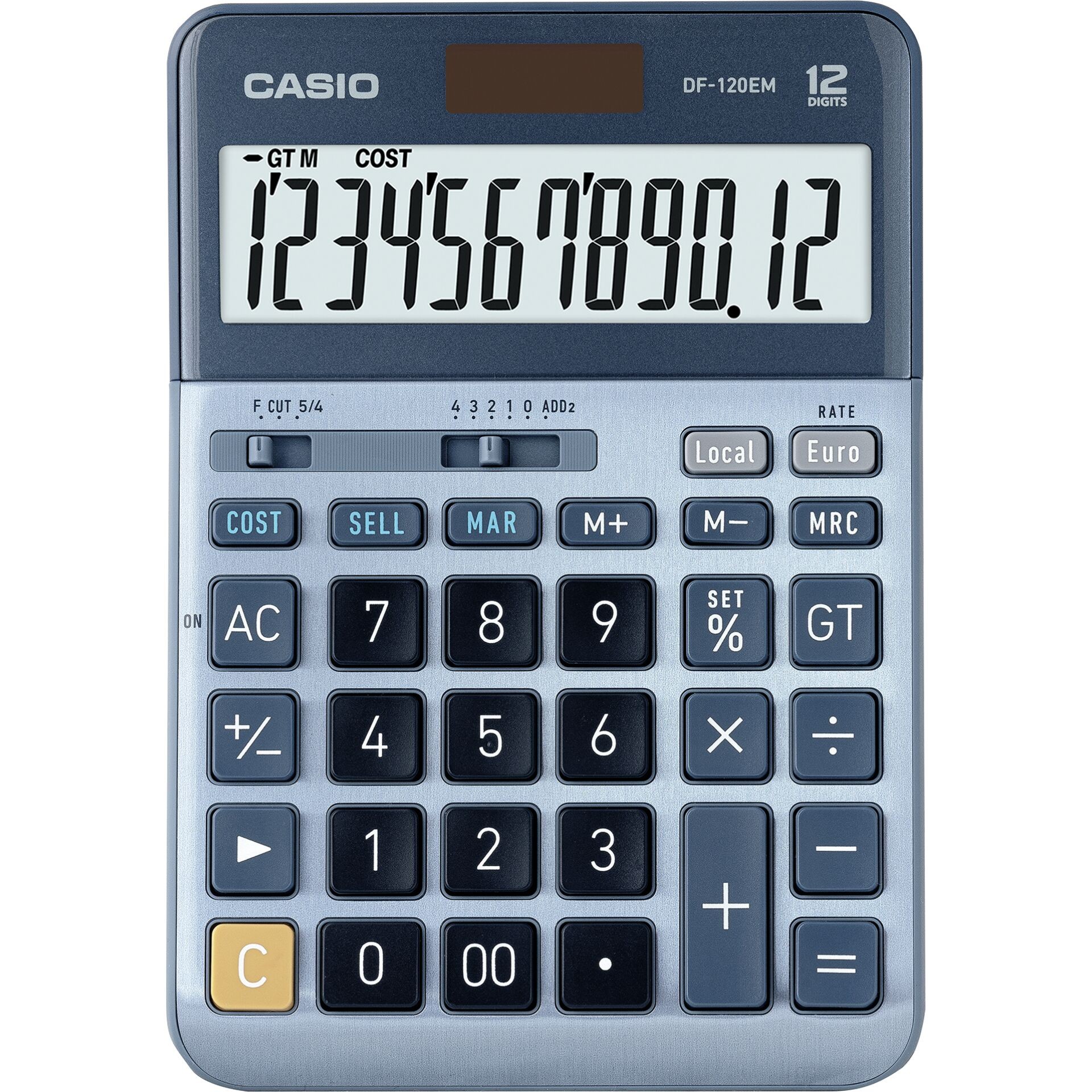 Casio DF-120EM Tischrechner Blau Display (Stellen): 12 solarbetrieben