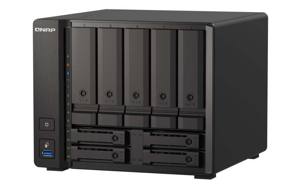 QNAP 9-bay NAS AMD Ryzen V1500B 8GB DDR4 SODIMM 5x6,35cm 2,5Zoll/8,