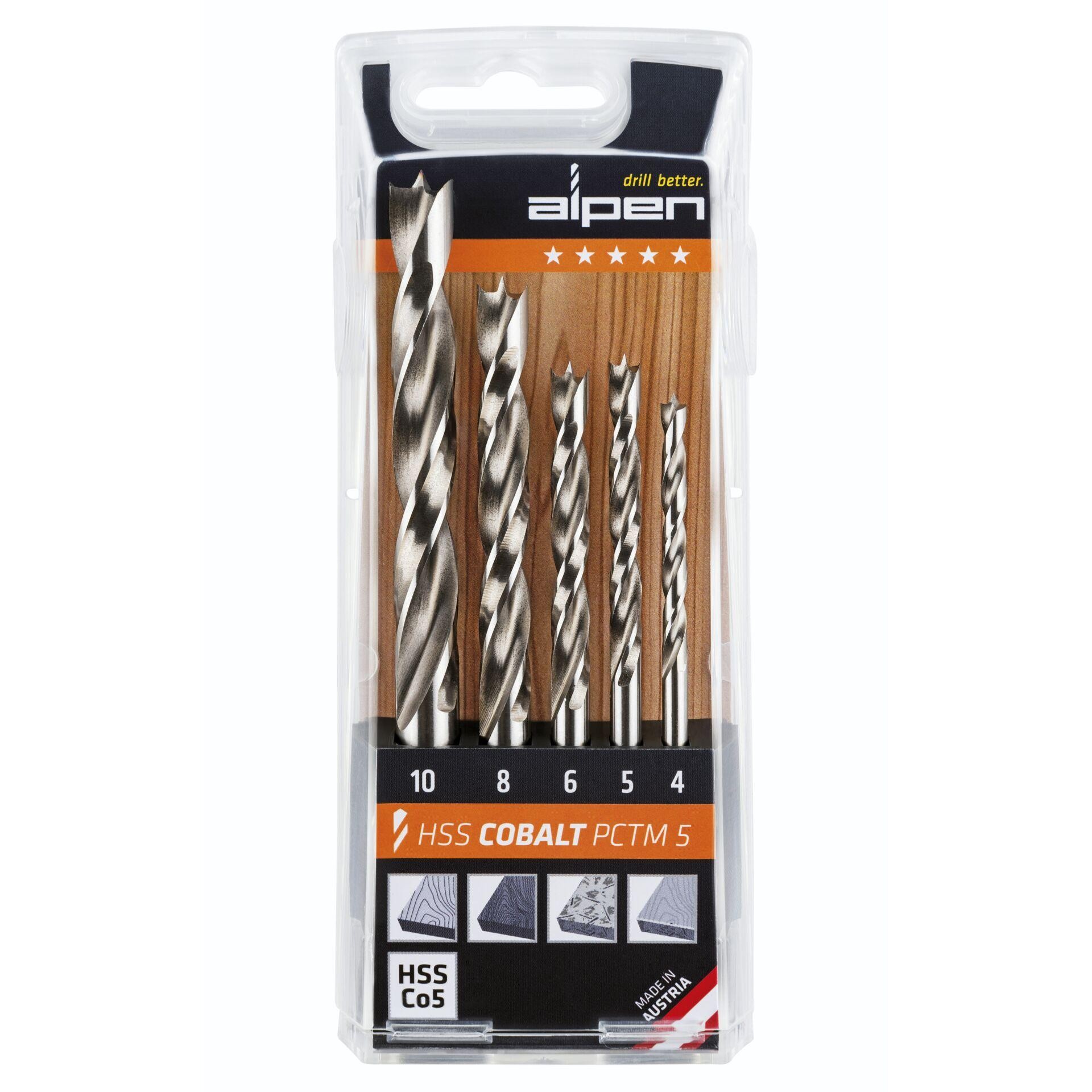 Alpen 0063300005100 Holz-Spiralbohrer-Set 5teilig 4 mm, 5 mm, 6 mm, 8