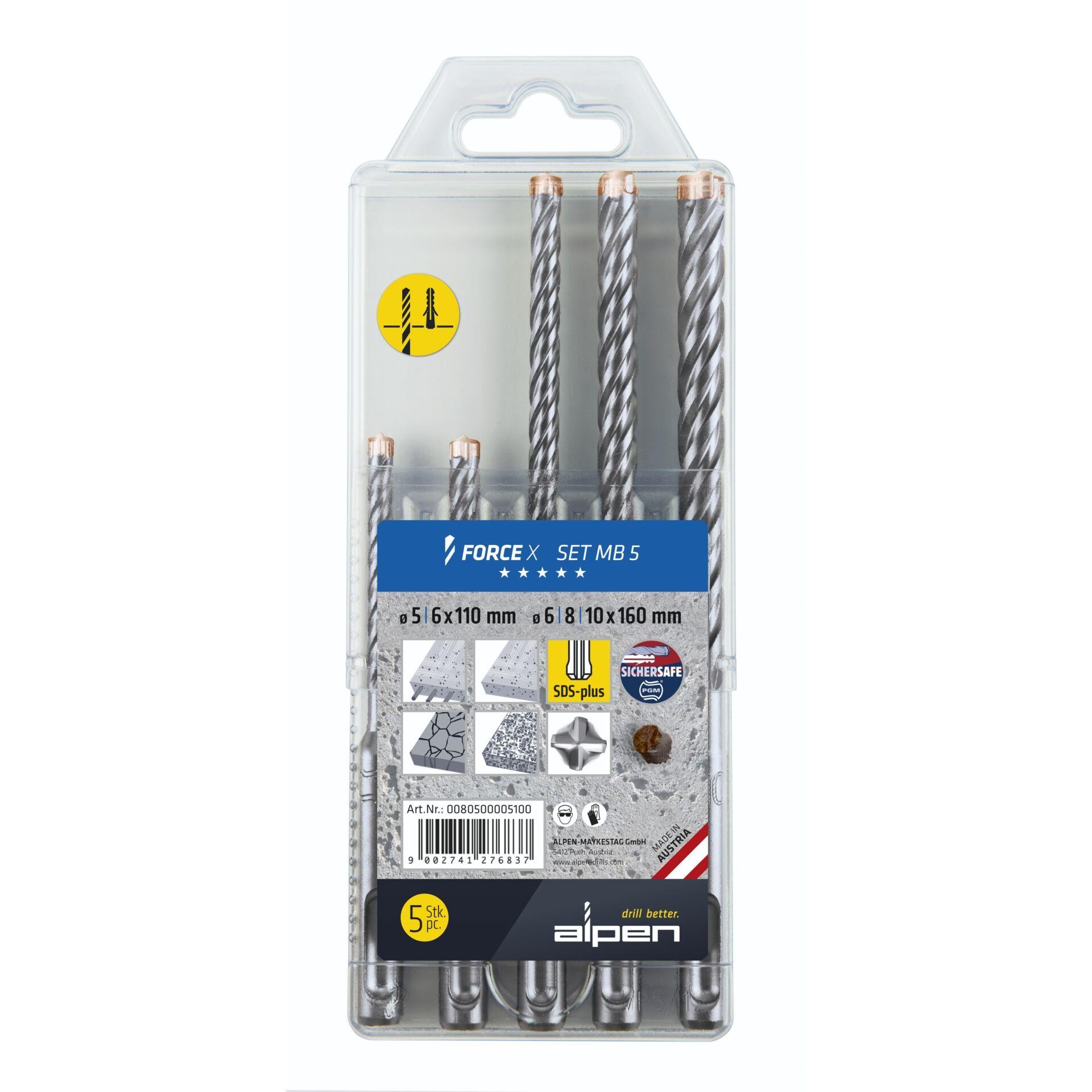 Alpen DS+ FORCE X MB 5 0080500005100 Beton-Spiralbohrer-Set 5teilig 5