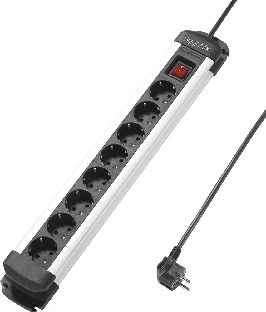 Sygonix SY-4538258 power strip 8fach black, silver Schutzkontakt 1 pc(