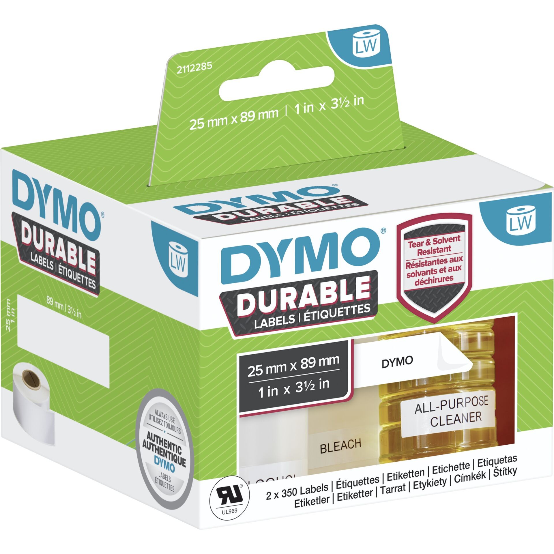 DYMO Authentic LabelWriter Durable Labels | 25mm x 89mm | White Poly |