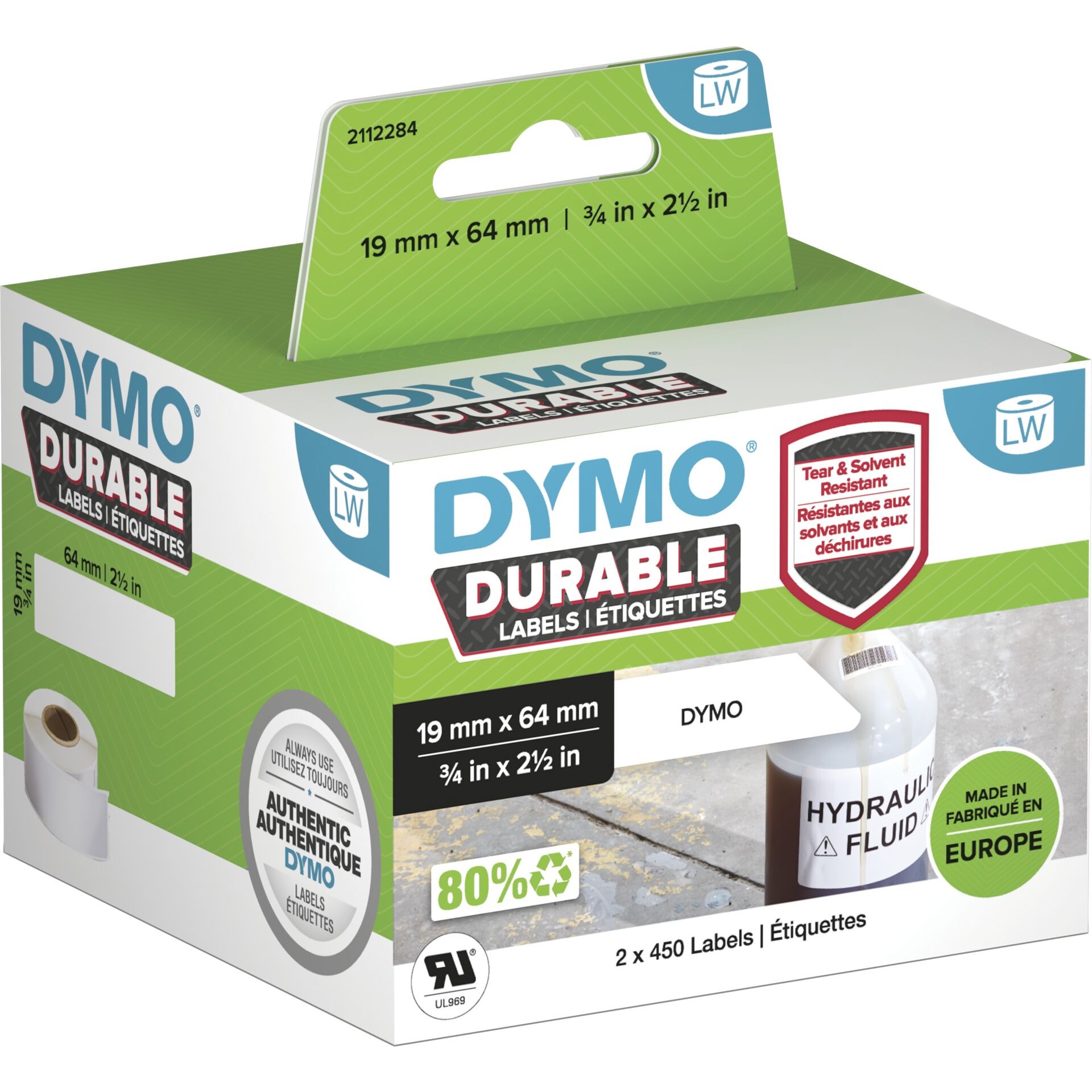 DYMO 2112284 Etiketten Rolle 64 x 19mm Polypropylen-Folie Weiß 900